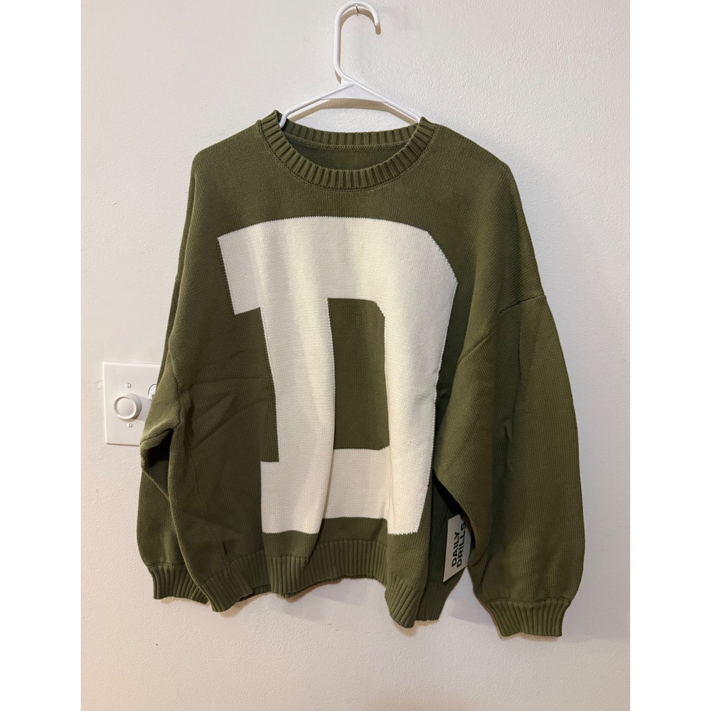 Daily Drills Knit Varsity Sweater Dark Olive Green Size XS/S NWT RARE